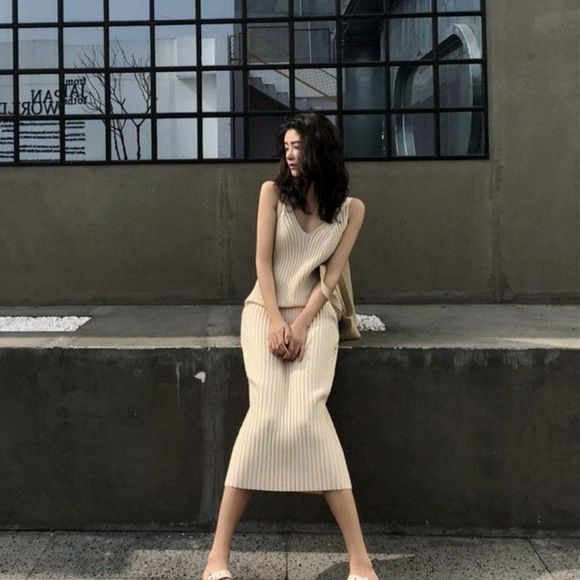 Knit Spaghetti-Strap Dress  - Picture 7 of 9